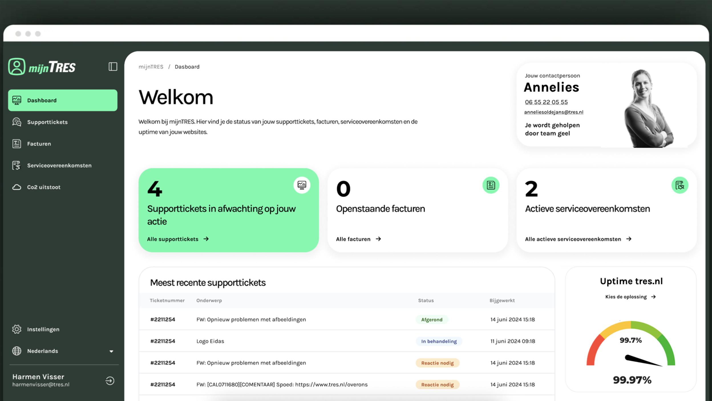 Een screenshot van het MijnTRES portaal